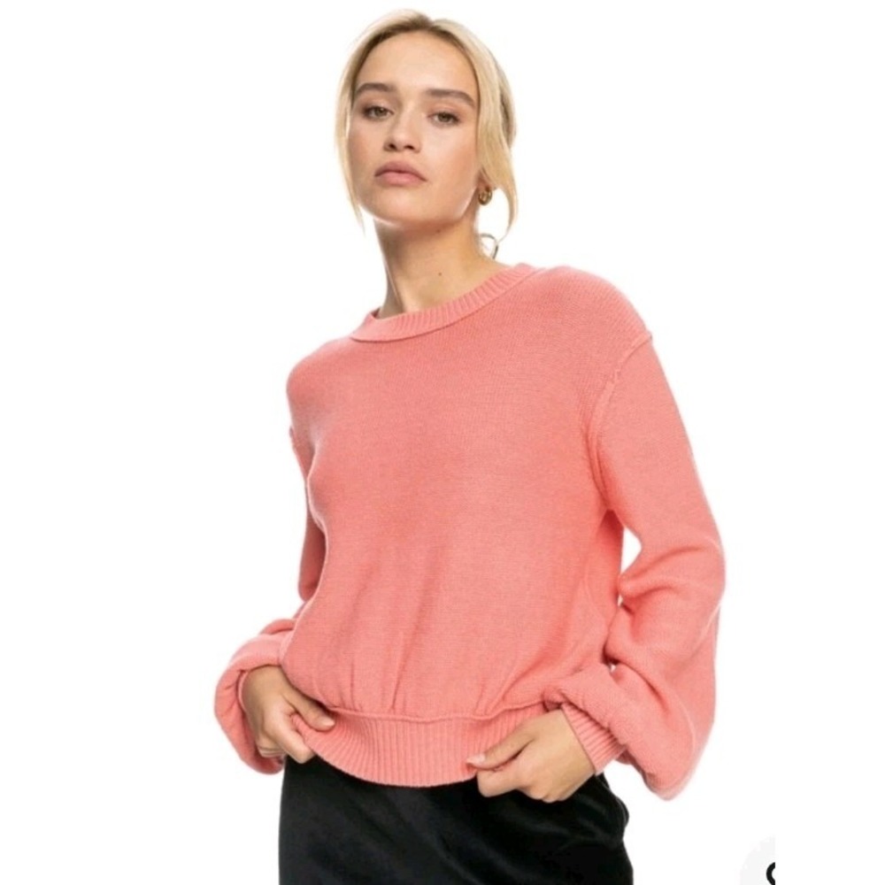 Roxy Loft Music Pullover Sweater Tea Rose Pink Sz XS Surf Lounge Beach Crop NEW